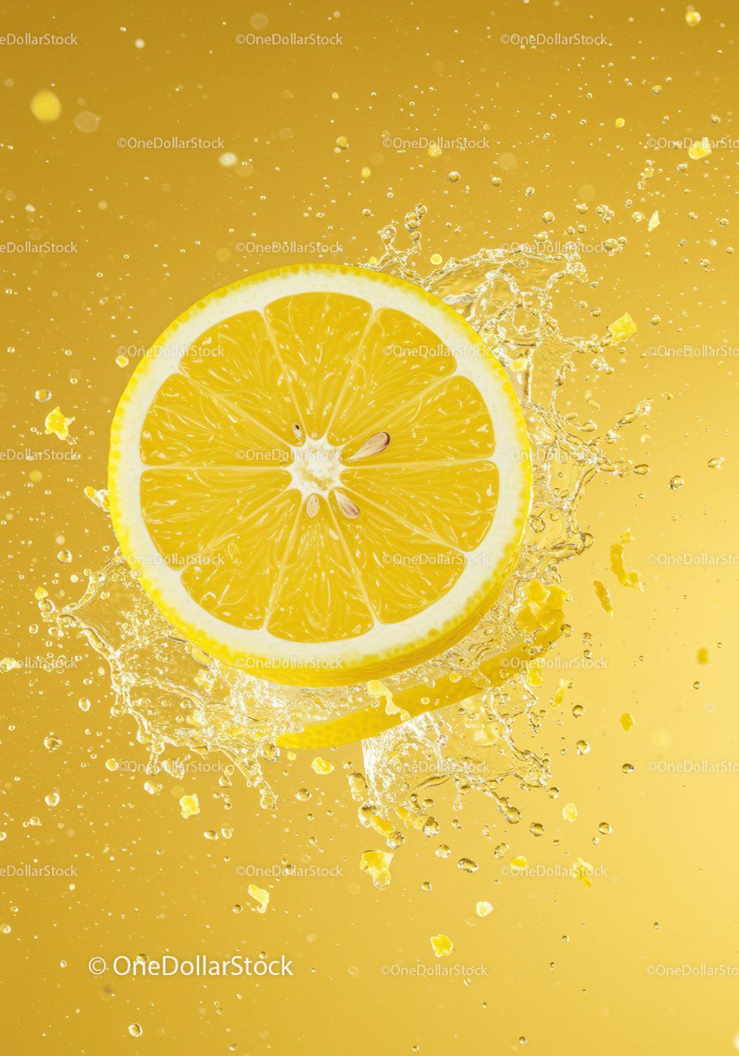 Fresh Lemon Slice Splashing in Clear Water