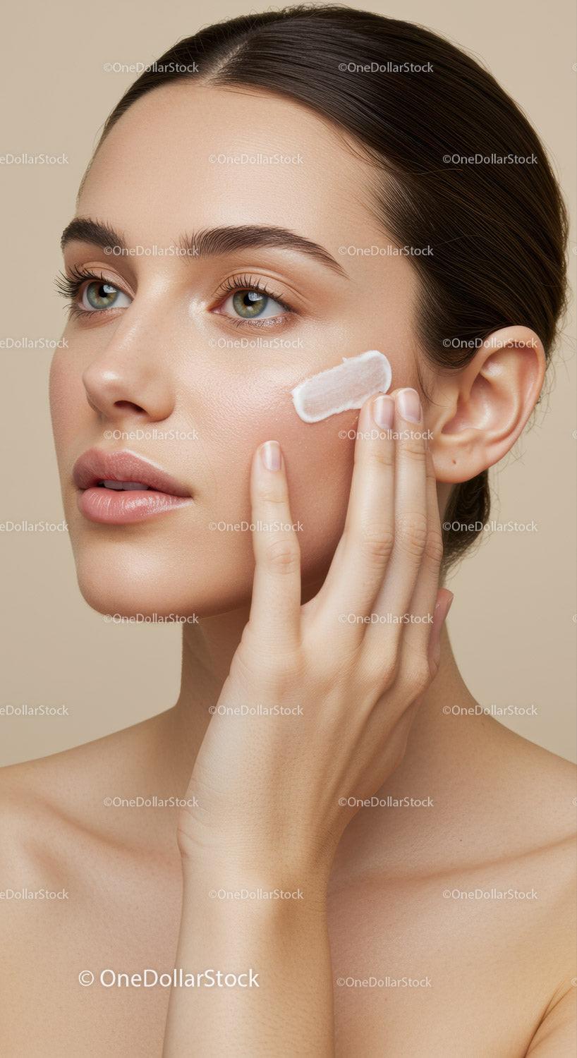 Close-Up of a Woman Applying Skincare Cream for Perfect Complexion