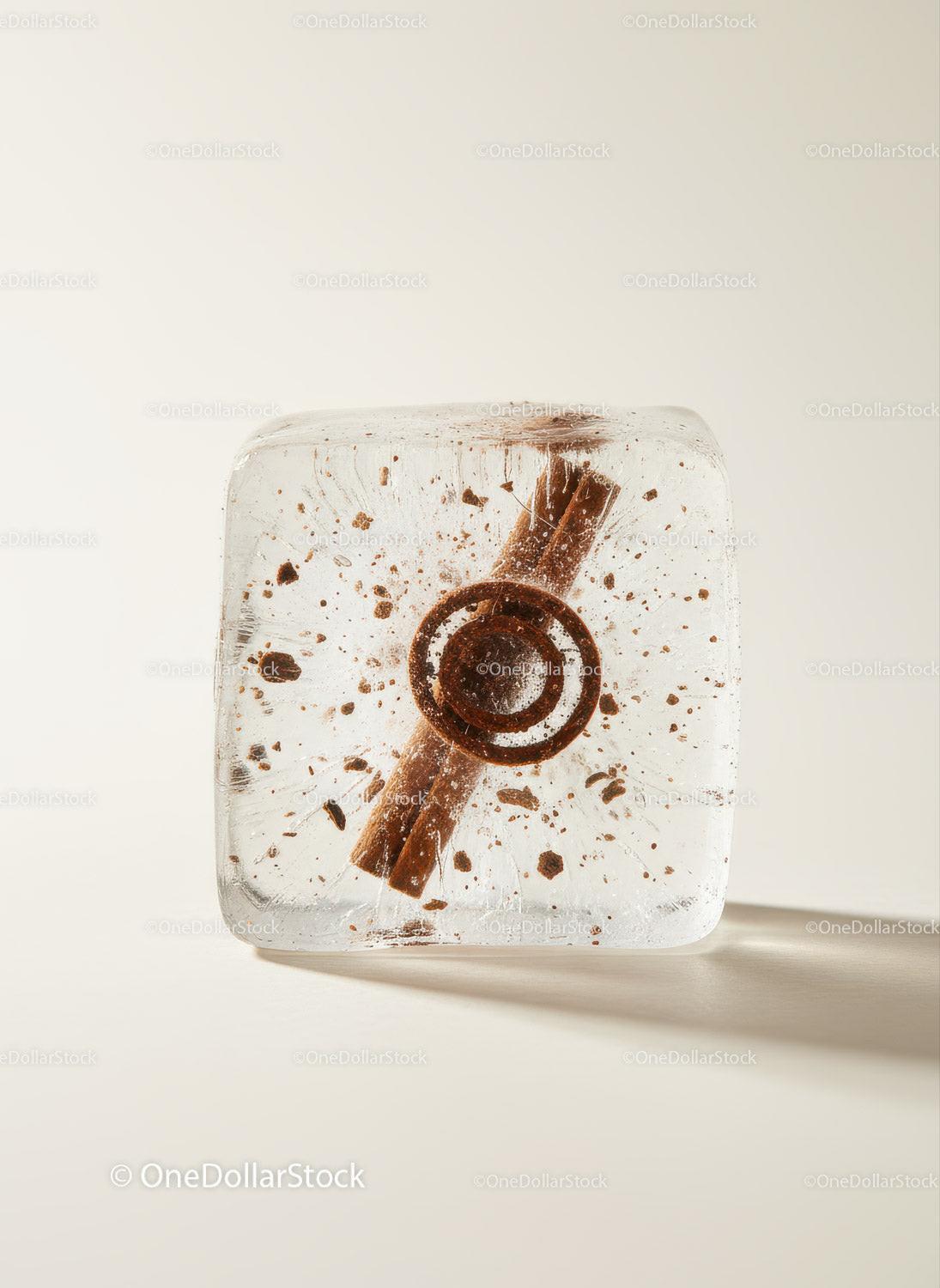 Cinnamon Stick Frozen Inside Clear Ice Cube