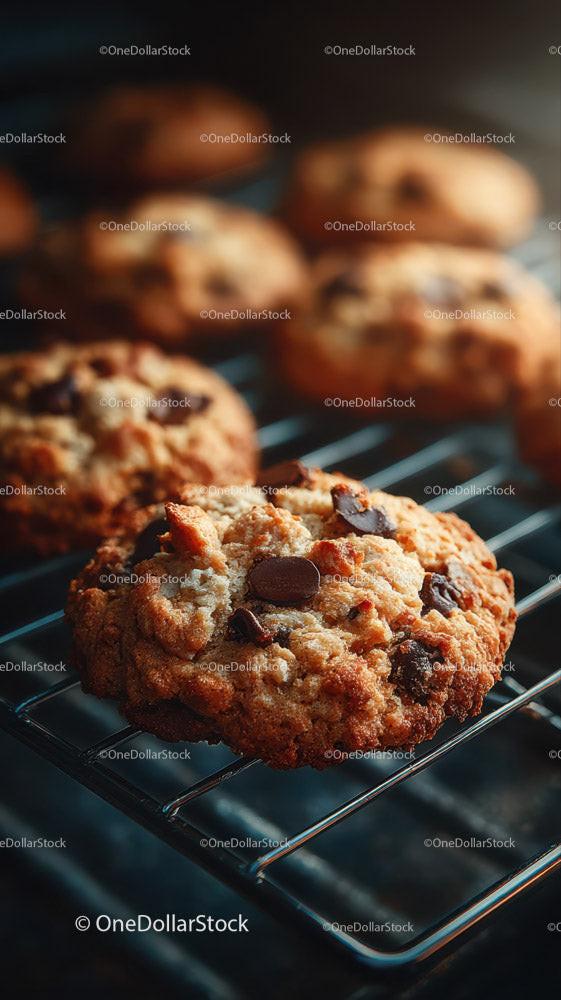 Freshly Baked Chocolate Chip Cookies on Cooling Rack Stock Photo Bundle preview 37