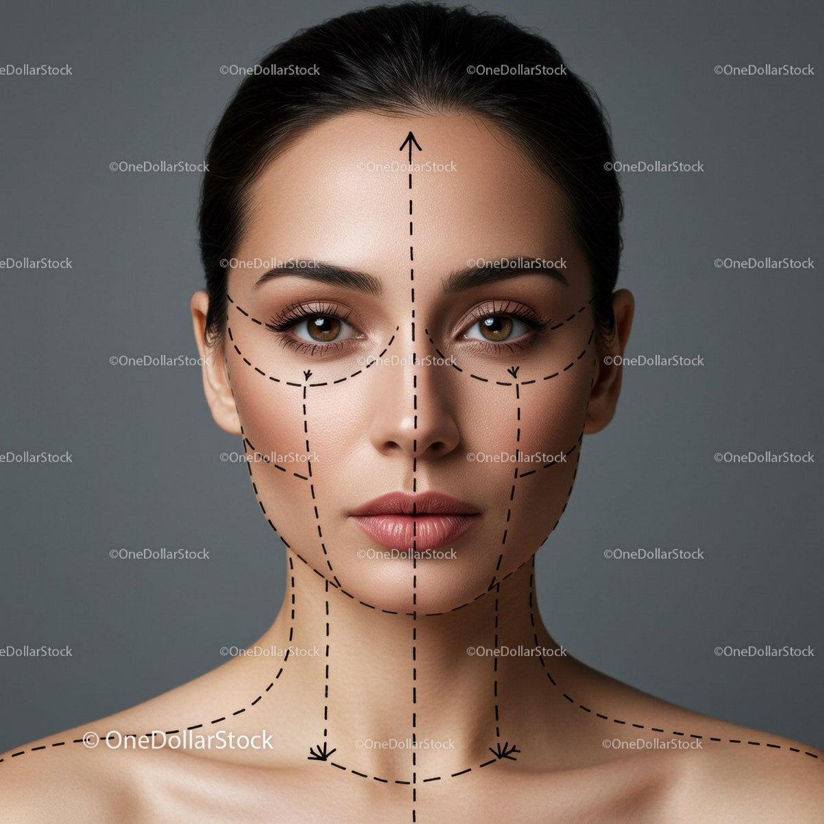 Beauty Model with Facial Contouring Markings for Cosmetic Surgery