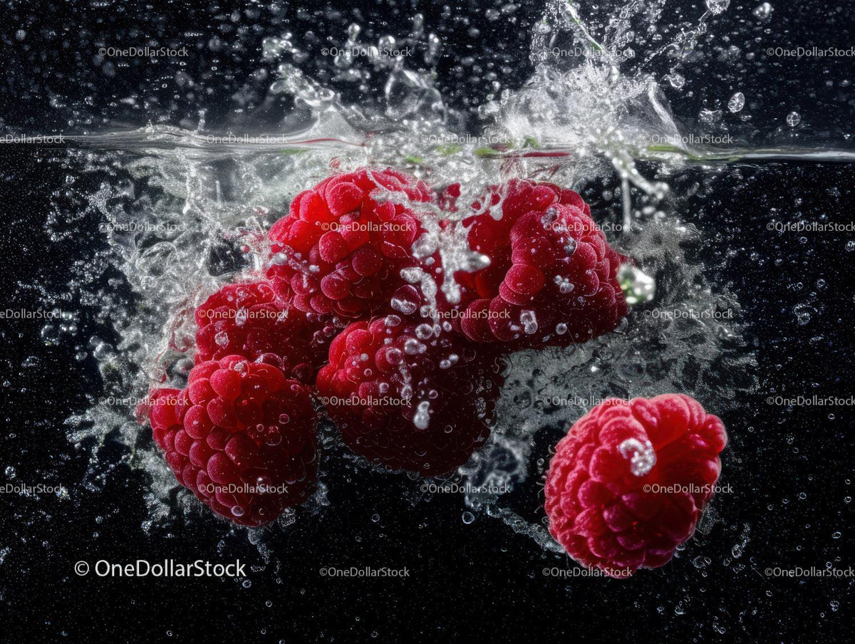 Fresh Raspberries Splashing in Water Creating a Vibrant Fruit Scene