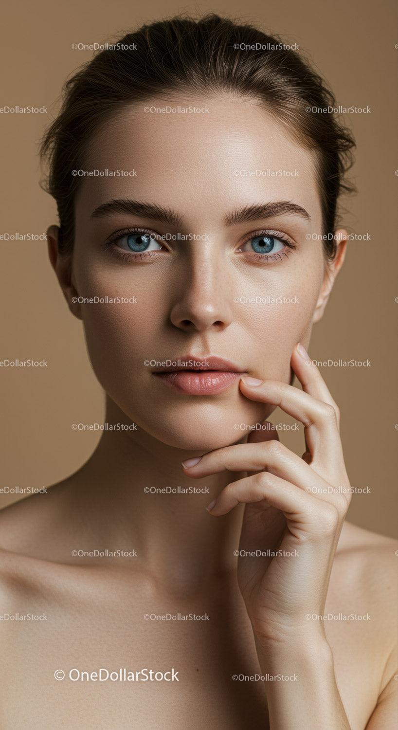 Close-up Portrait of a Beautiful Woman with Blue Eyes and Clear Skin