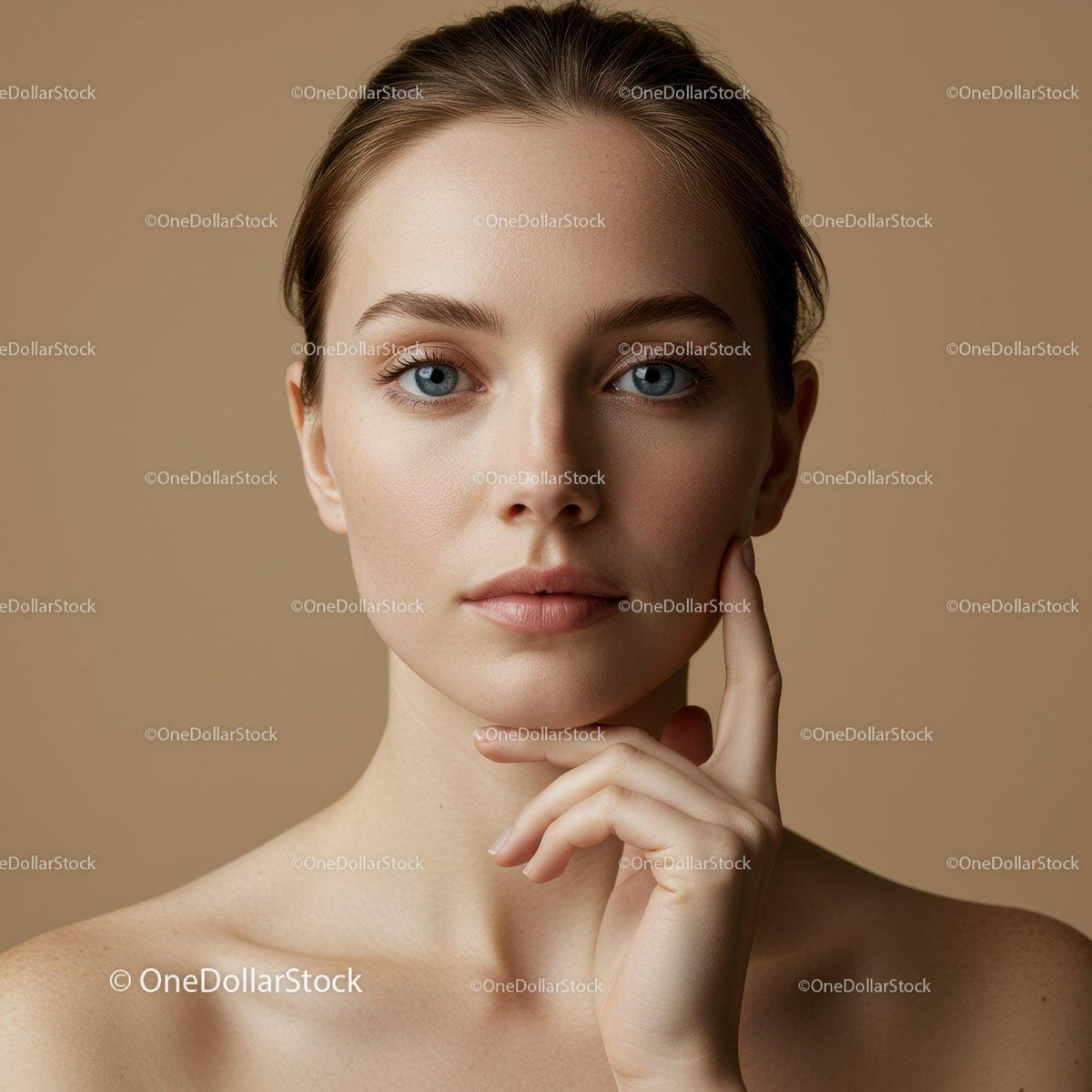 Elegant Woman Portrait with Clear Skin and Blue Eyes