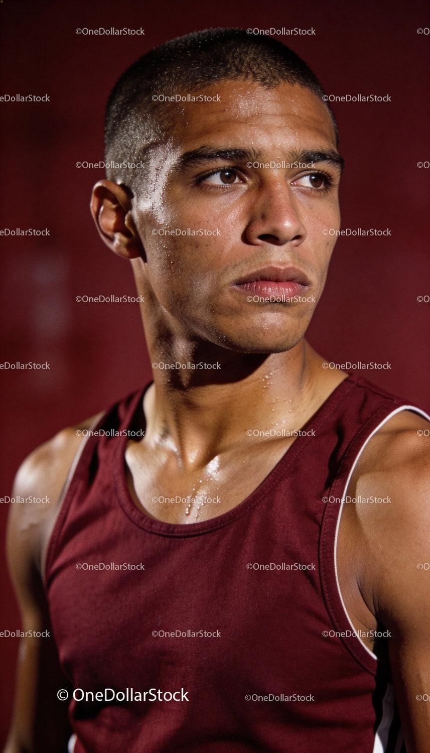 Focused Athlete in Maroon Jersey After Intense Workout