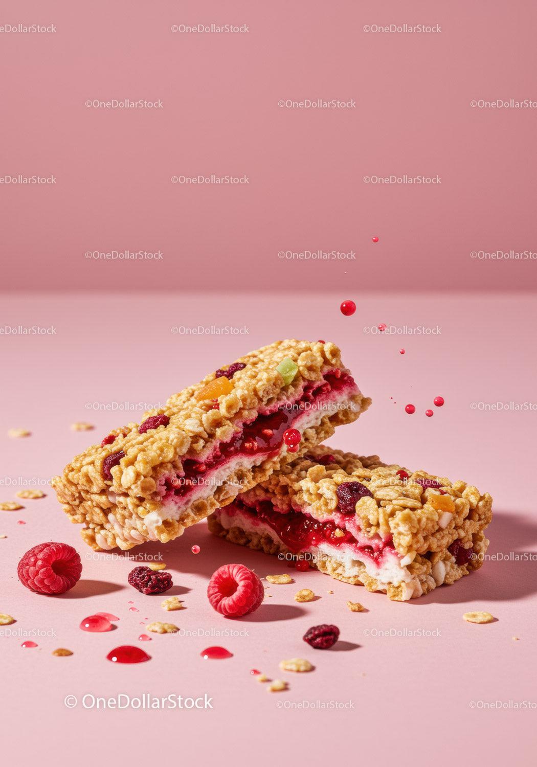 Berry filled granola bars with fresh raspberries