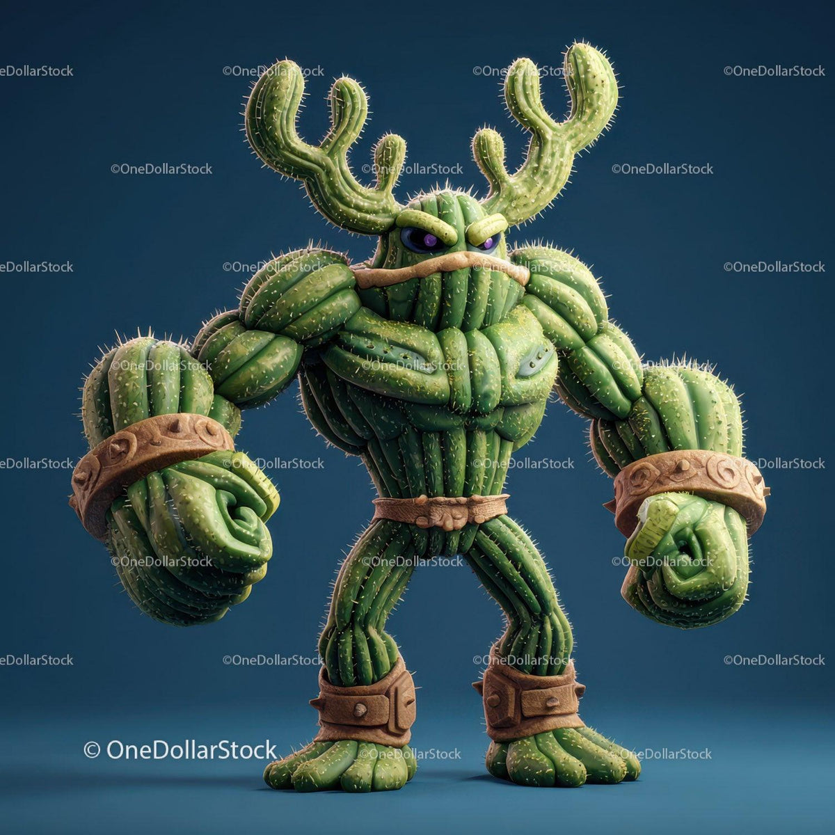 Vibrant Green Anthropomorphic Cactus Character with Muscular Build Stock Photo Bundle preview 28