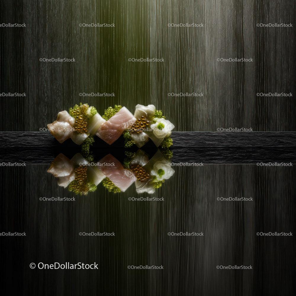 Elegant Sashimi Platter with Fresh Fish and Edible Flowers Stock Photo Bundle preview 12