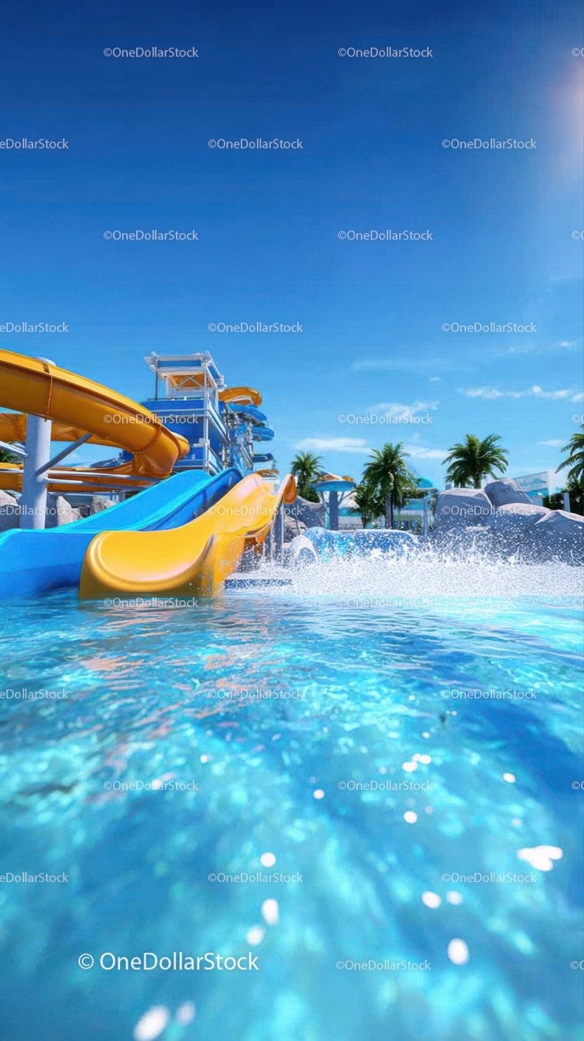 Colorful Water Slides at a Modern Water Park Sunny Day