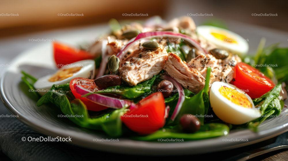stock photo bundle made with Fresh Chicken Salad with Cherry Tomatoes and Boiled Egg Stock Photo Bundle