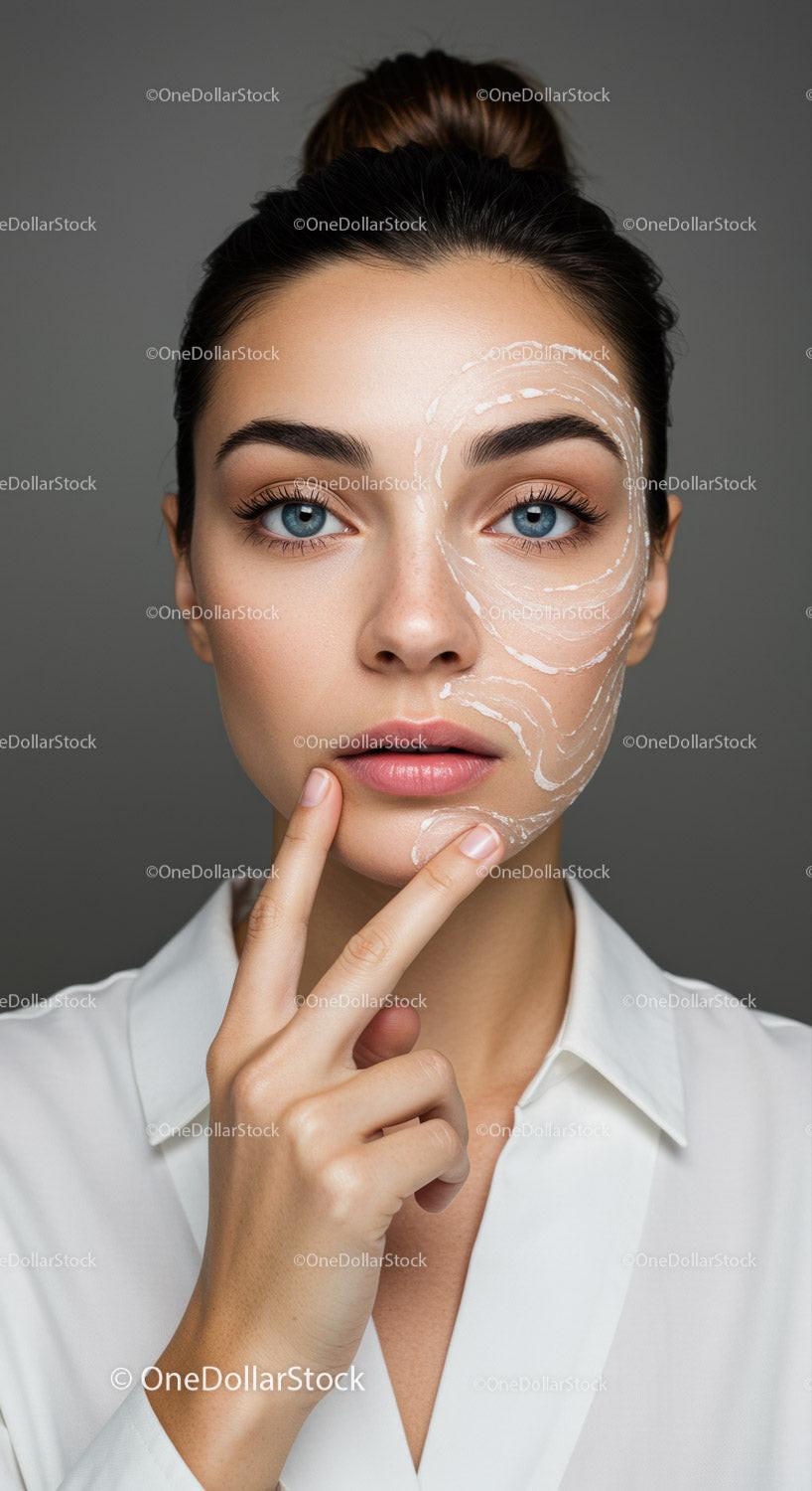 Portrait of a Young Woman with Clear Skin and Facial Makeup