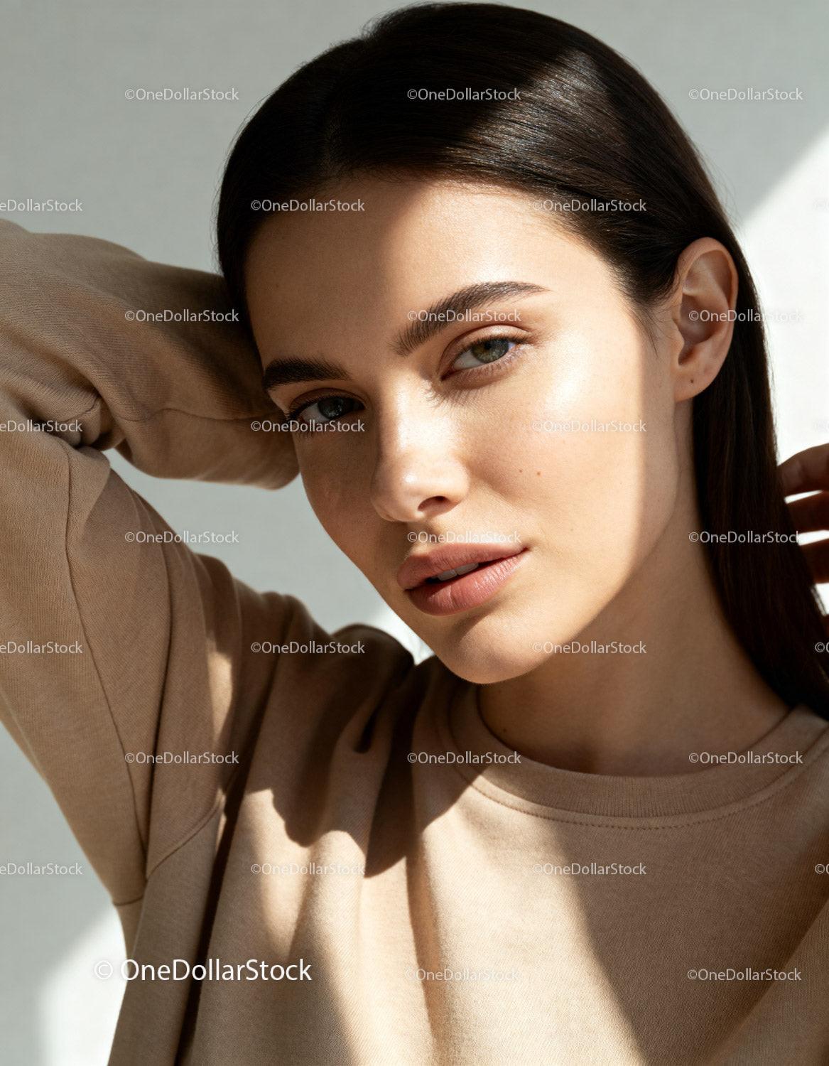 Natural beauty portrait with soft sunlight on face