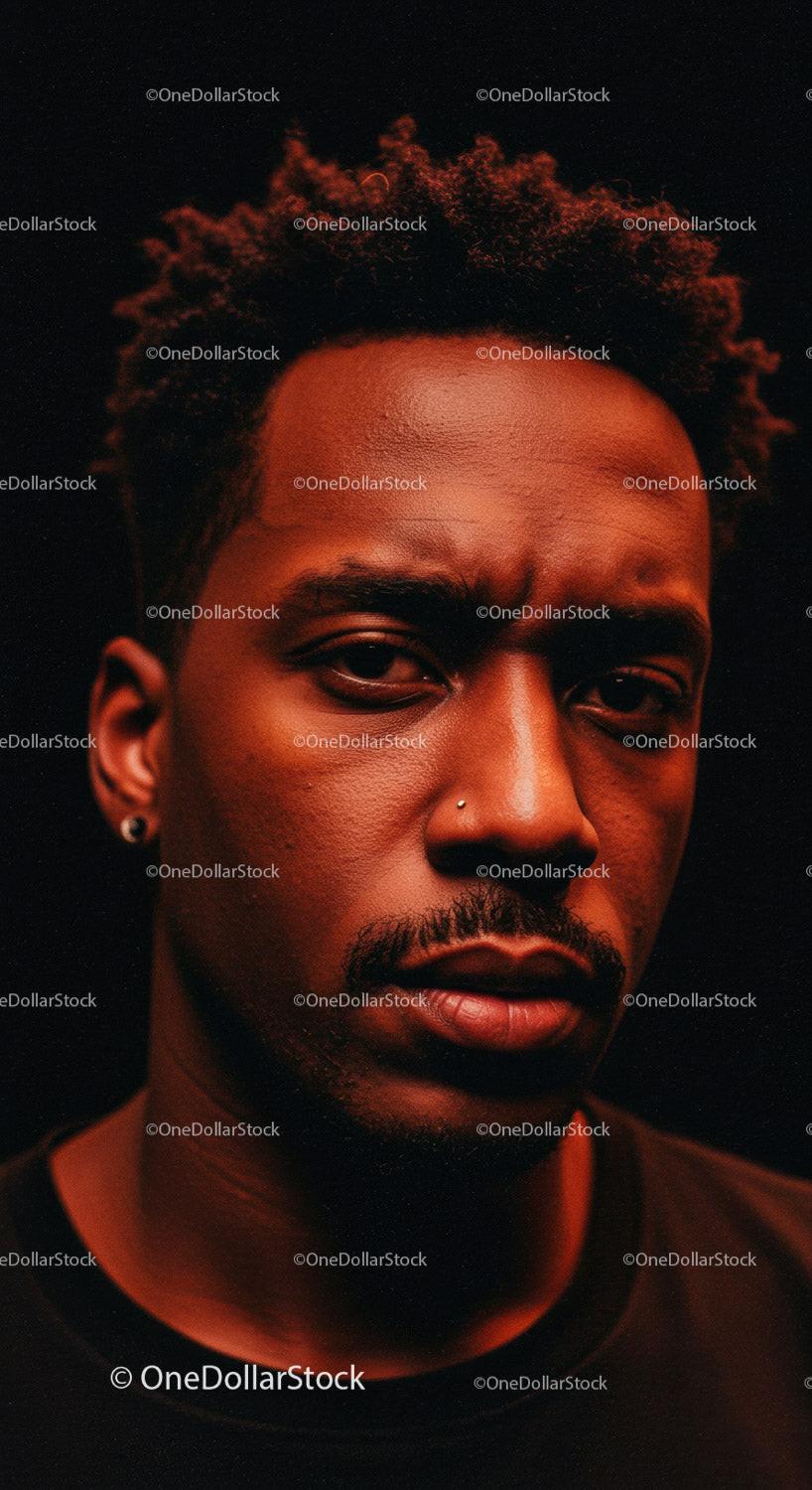 Thoughtful young man with nose piercing in moody light