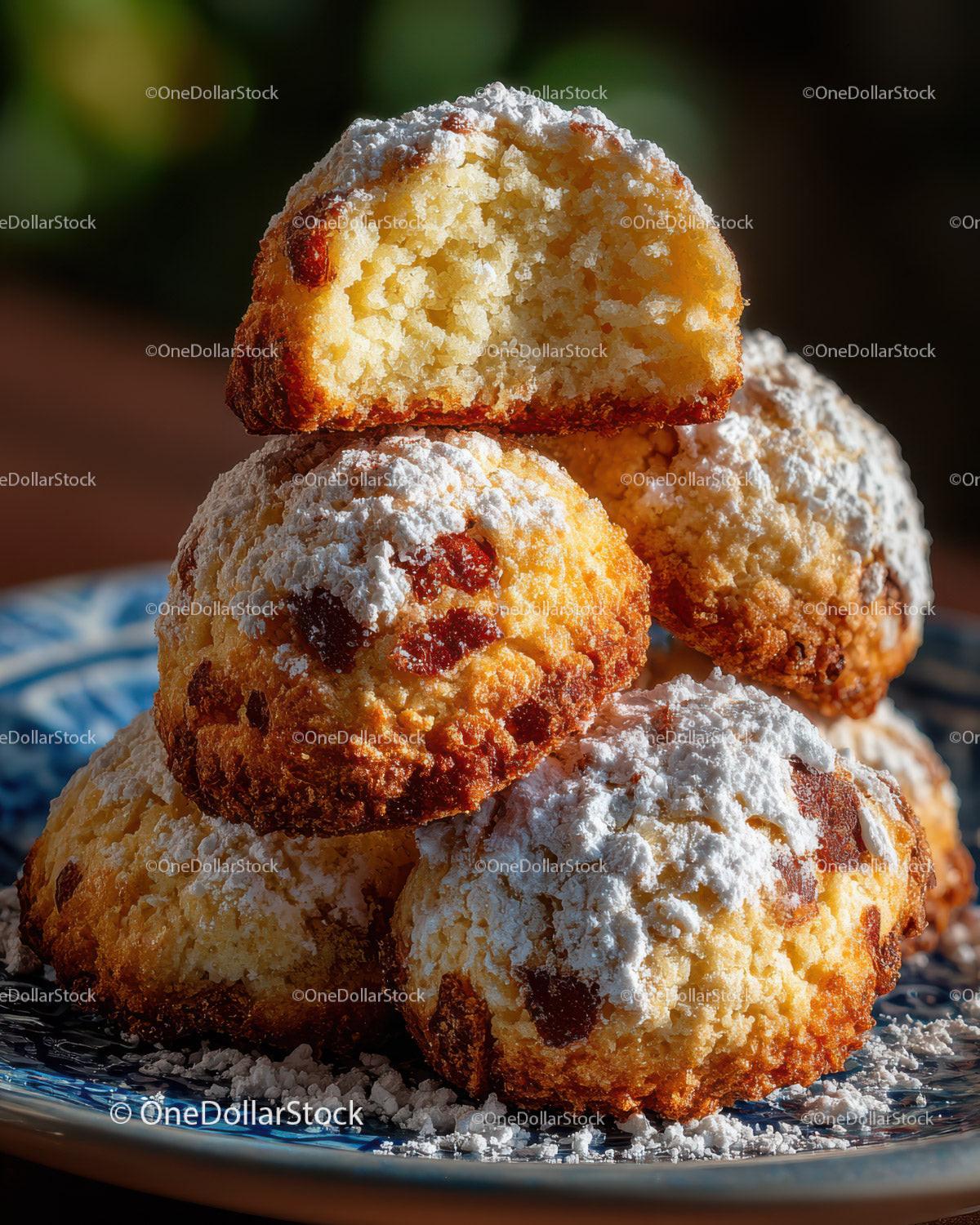 Golden Cream Puffs with Powdered Sugar and Almond Garnish for Dessert Stock Photo Bundle preview 16