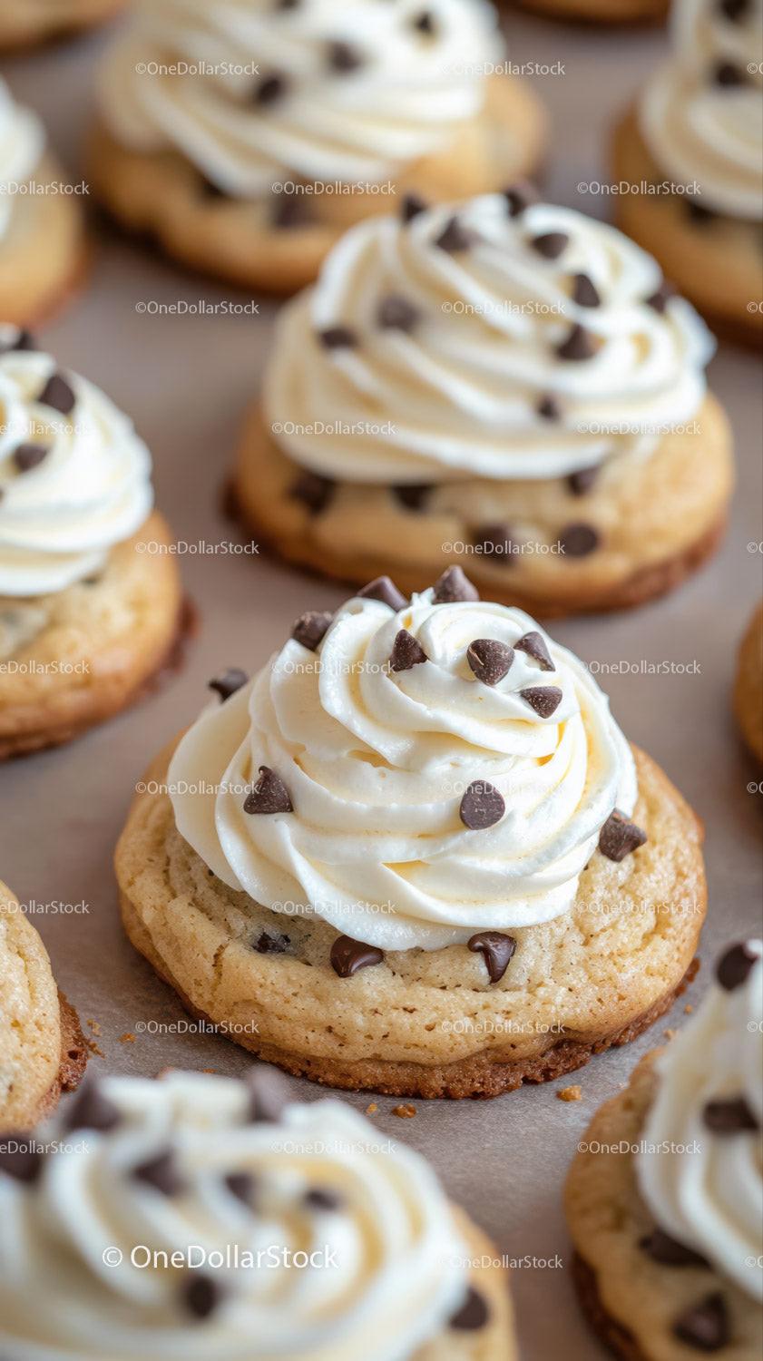 Chocolate Chip Cookie with Whipped Cream and Chocolate Topping Stock Photo Bundle preview 27