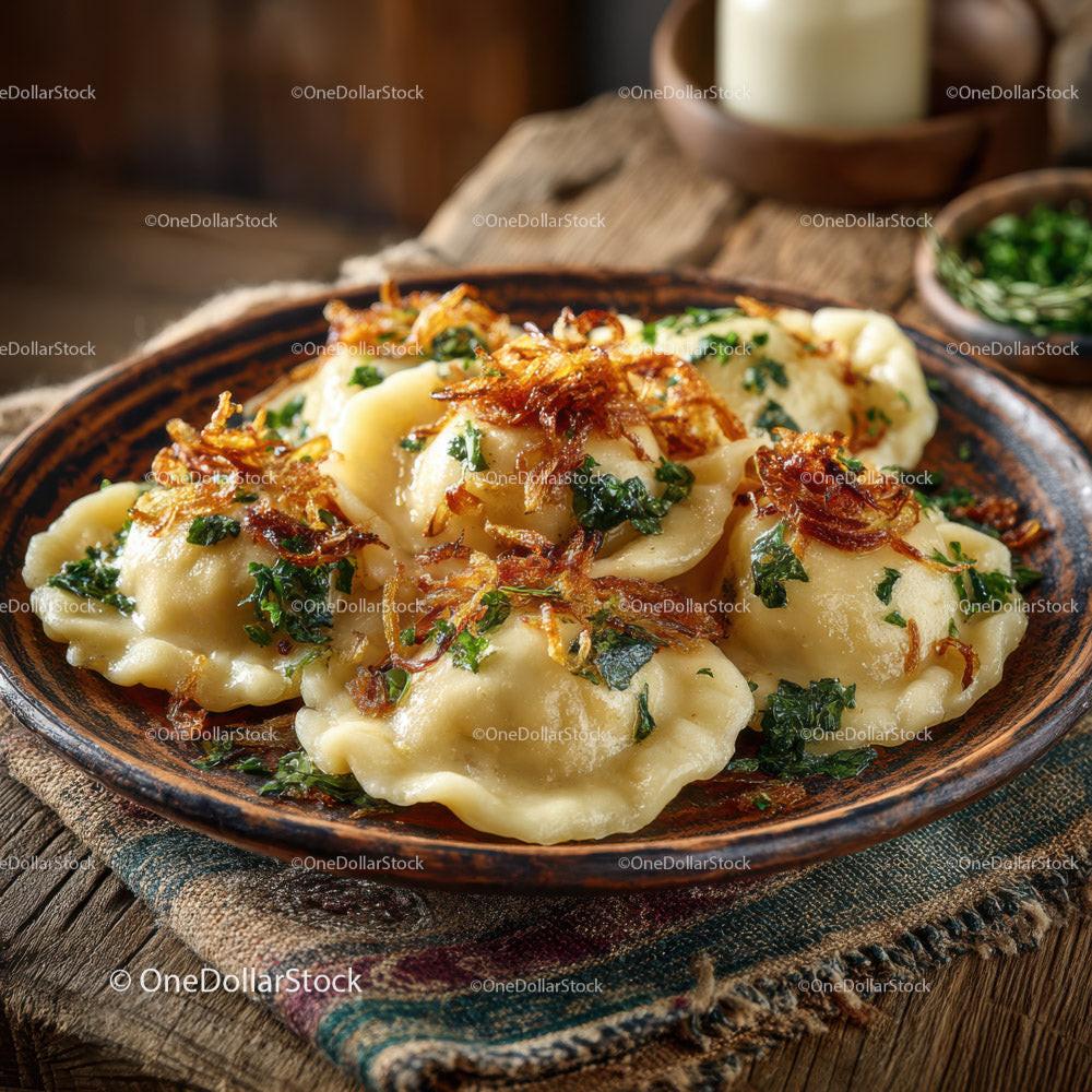 Delicious Fried Potstickers with Soy-Glazed Onion Garnish in a Rustic Bowl Stock Photo Bundle preview 5