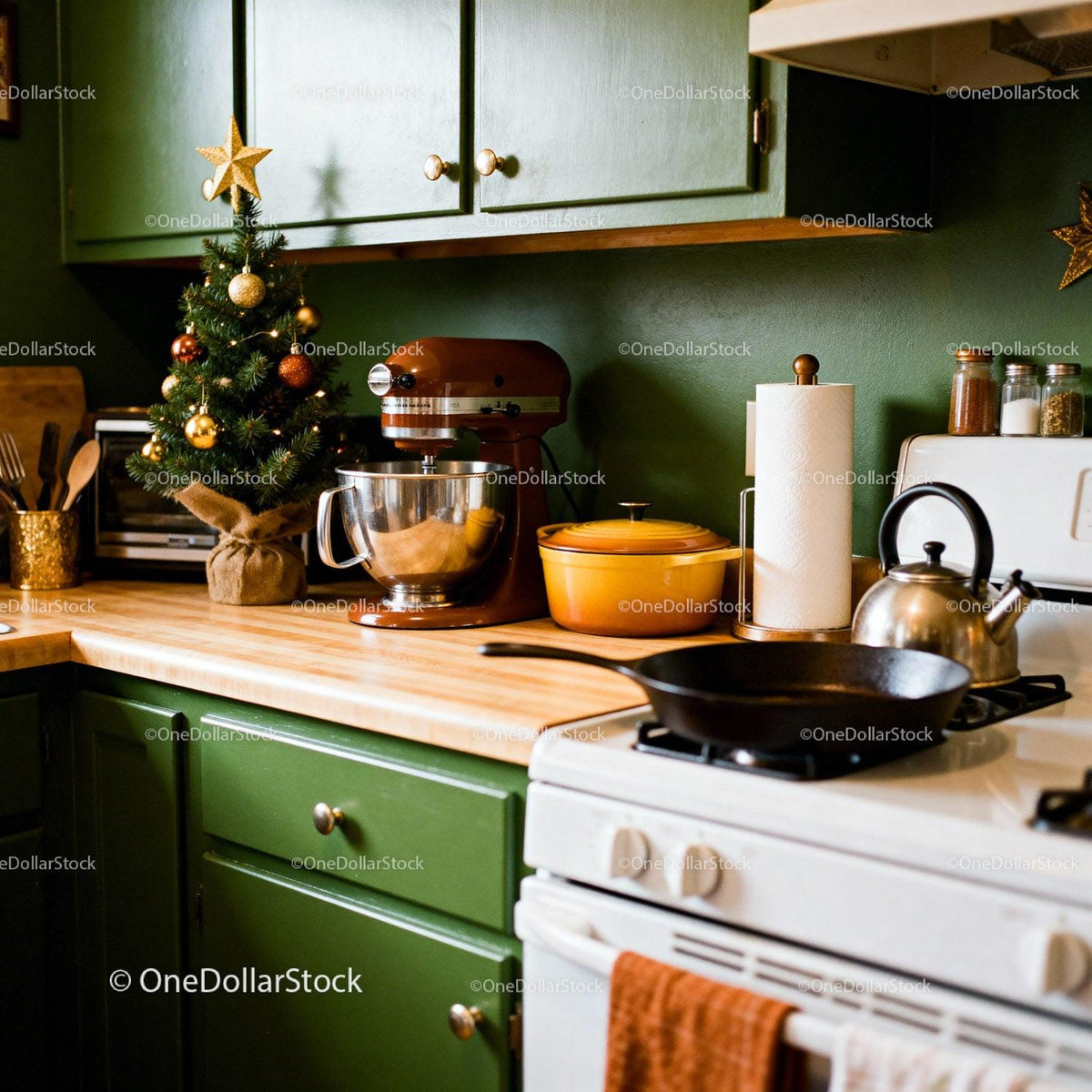 Cozy kitchen counter with festive holiday decor