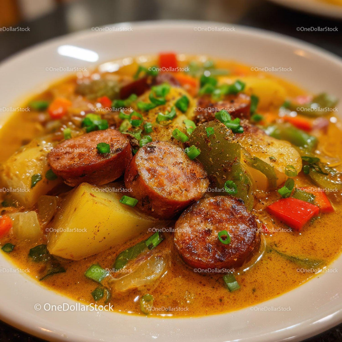 Hearty Sausage and Vegetable Soup with Potatoes and Carrots Stock Photo Bundle preview 28