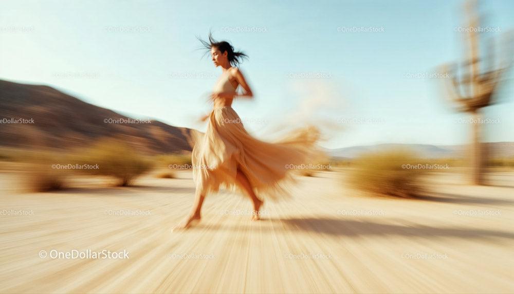 stock photo bundle made with Woman Running in a Desert Landscape with Cacti Stock Photo Bundle