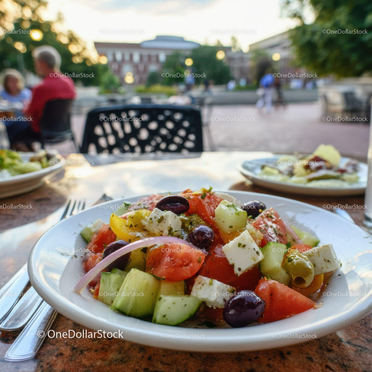 Colorful Greek Salad with Tomatoes Cucumber Feta Cheese and Olives
