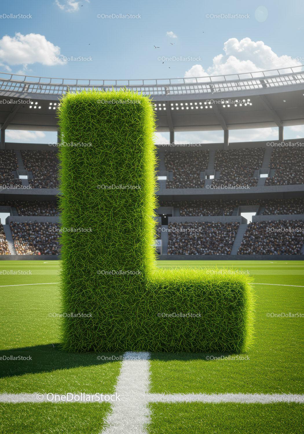 Green Grass Letter L Standing on Soccer Field