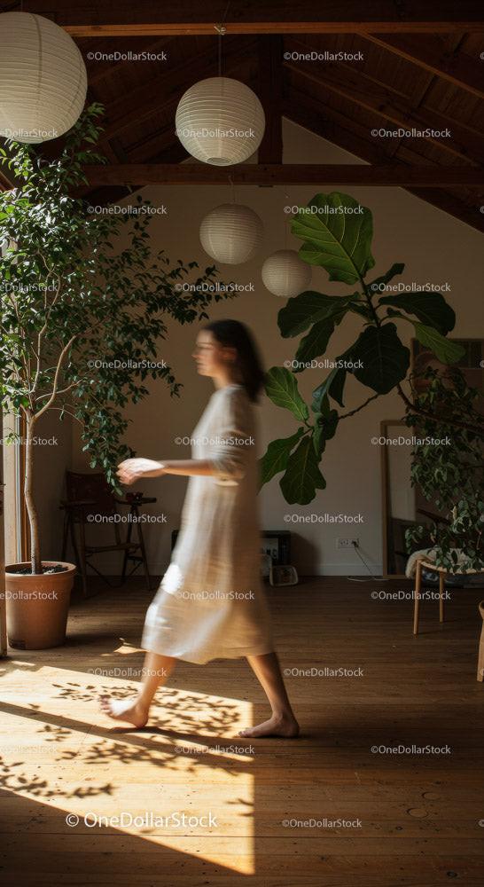 Elegant Woman Walking in a Bright Minimalist Home Interior Stock Photo Bundle preview 11