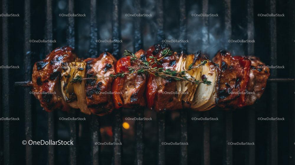 Juicy grilled chicken skewers with onion on barbecue Stock Photo Bundle preview 7