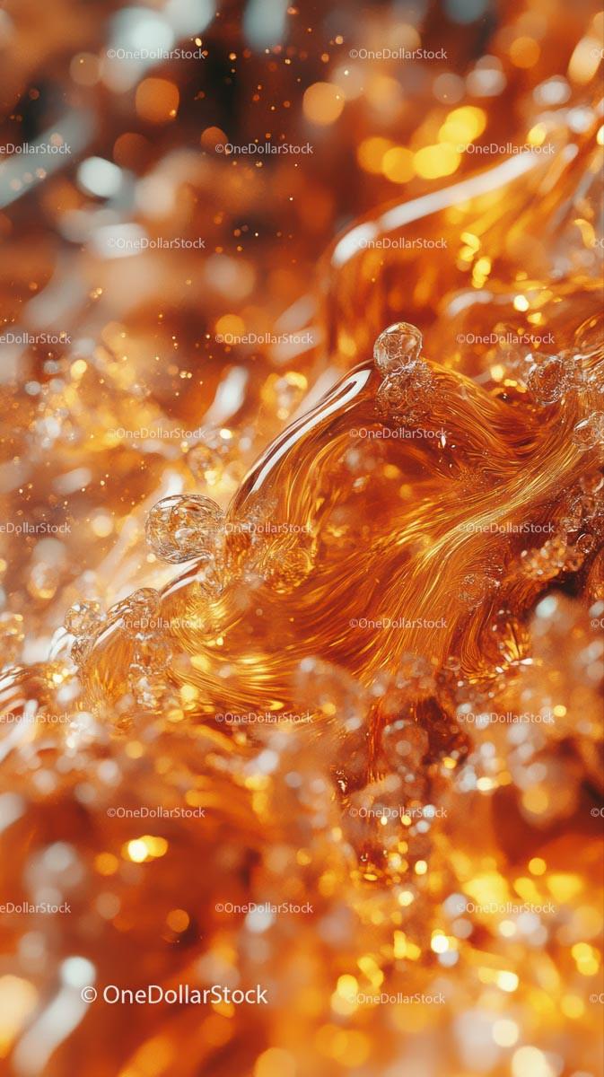 Dynamic Flow of Golden Liquid with Sparkling Bubbles