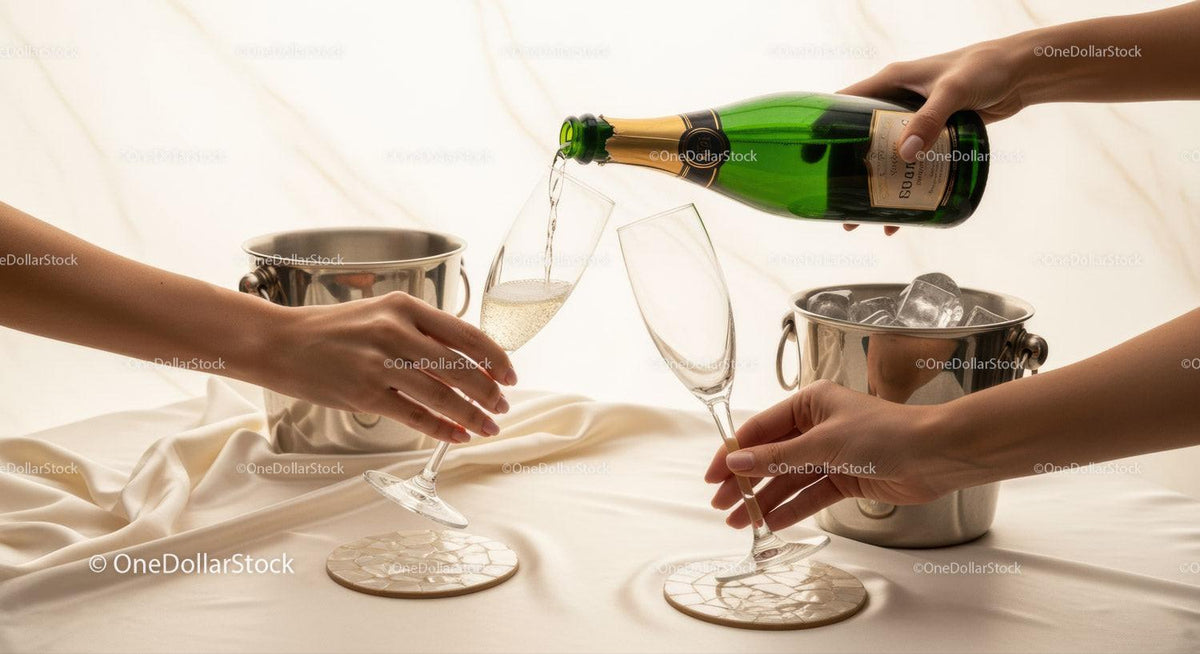 Elegant celebration with champagne glasses clinking in luxurious setting