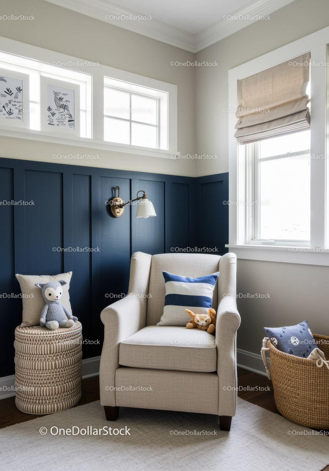 Cozy Children's Room with Armchair, Teddy Bear and Woven Basket