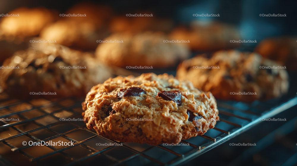 Freshly Baked Chocolate Chip Cookies on Cooling Rack Stock Photo Bundle preview