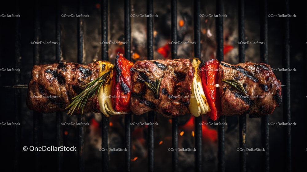 Juicy grilled chicken skewers with onion on barbecue Stock Photo Bundle preview 18