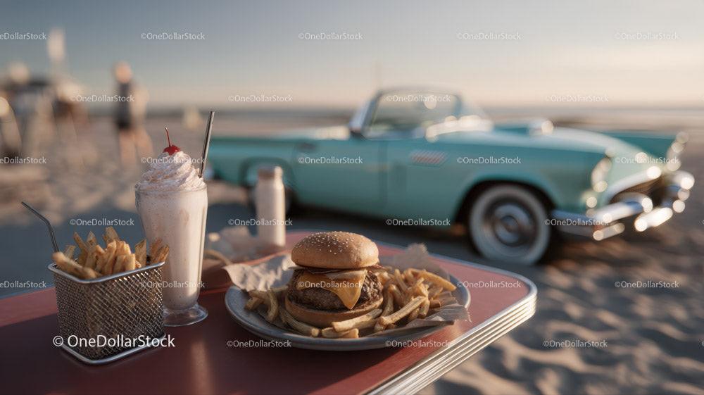 Beachside Picnic with Classic Car and Fast Food Scene