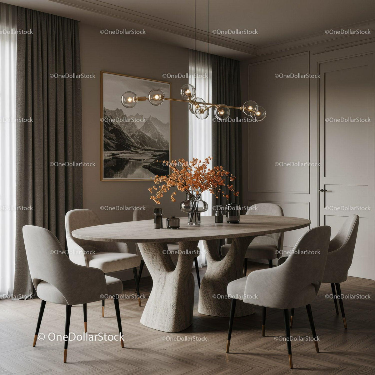 Elegant Modern Dining Room with Wooden Table and Stylish Chairs