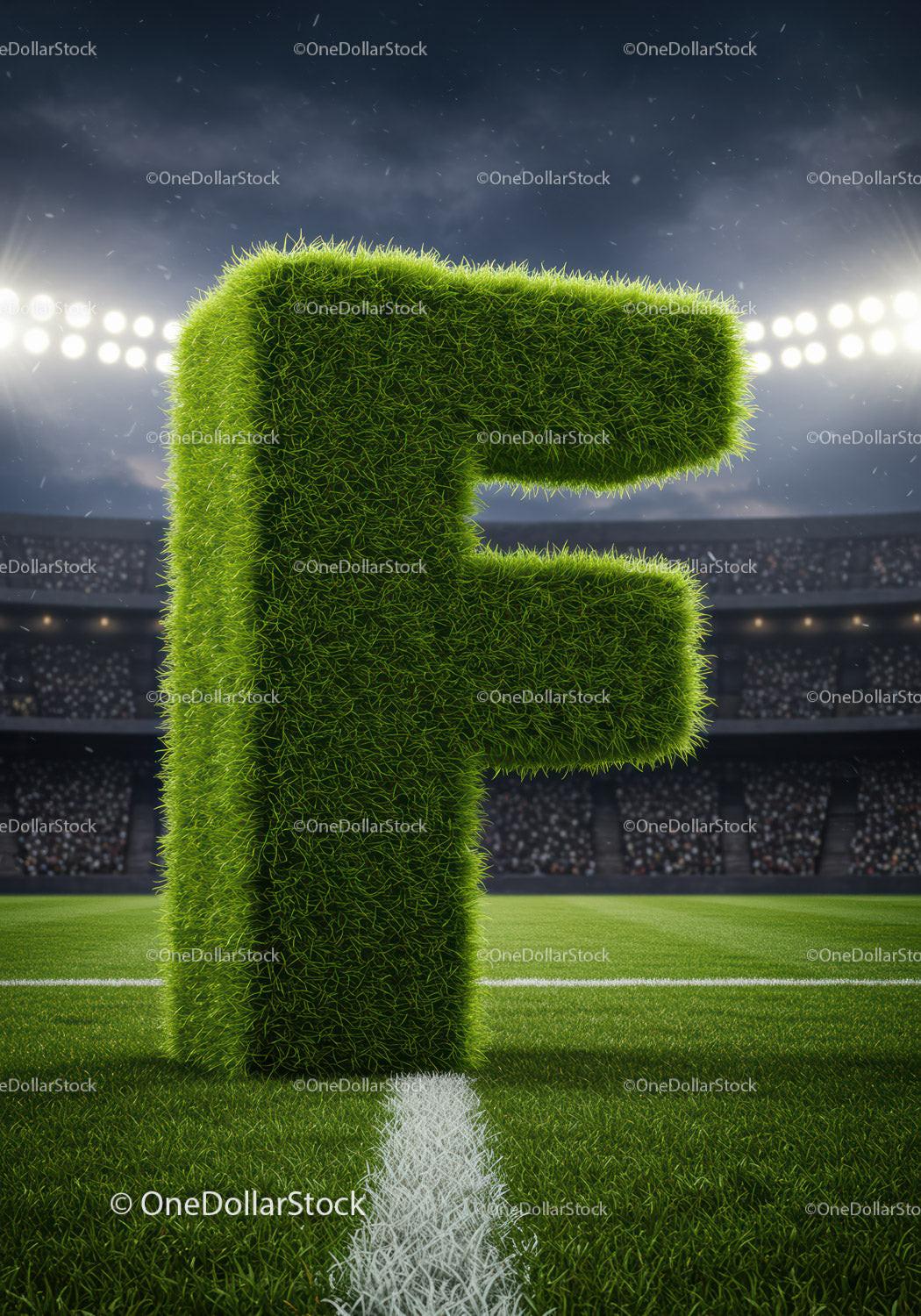 Green Grass Letter F Standing on Soccer Field