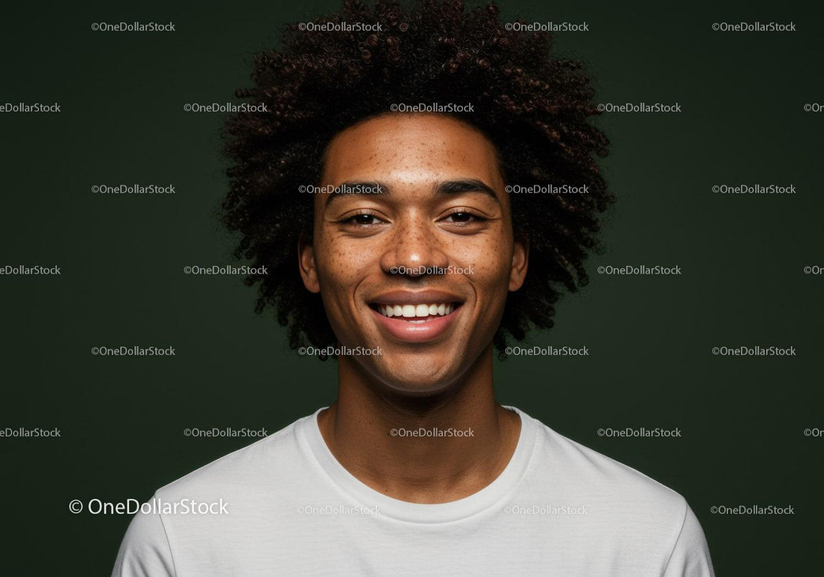 Joyful Woman Portrait with Curly Hair Against Green Background