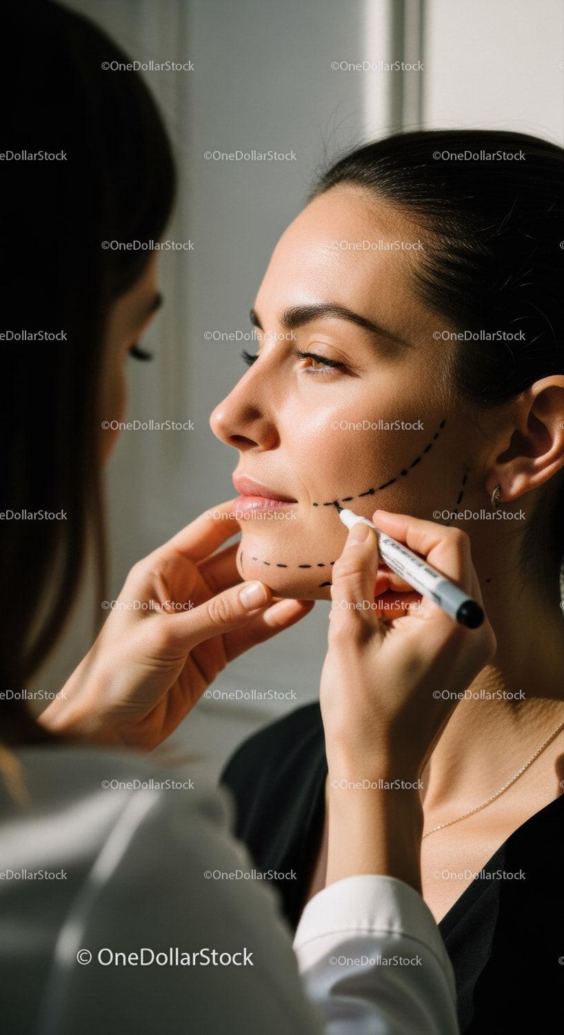 Cosmetic Surgeon Marking Face for Facial Surgery Procedure