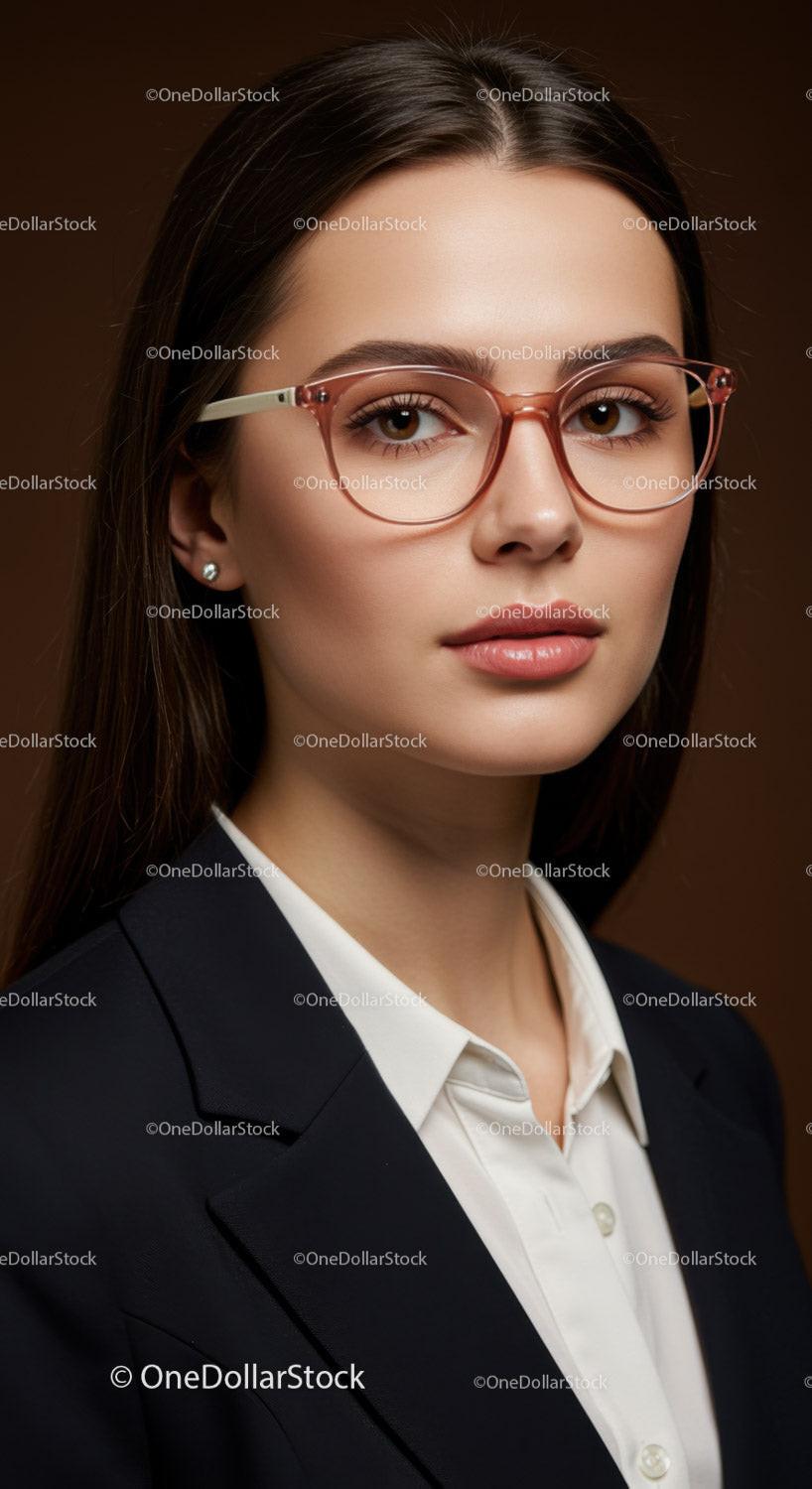 Elegant Business Woman in Formal Suit Wearing Stylish Glasses