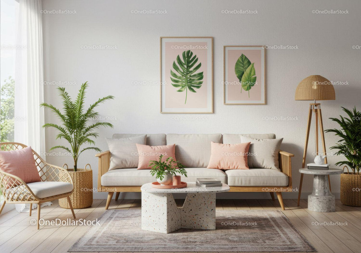 Bright modern living room with natural decor elements