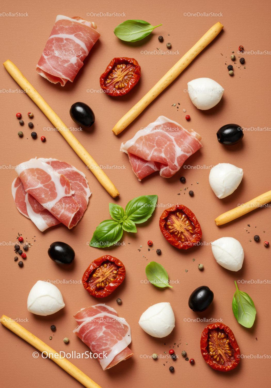 Italian antipasto with prosciutto mozzarella and basil