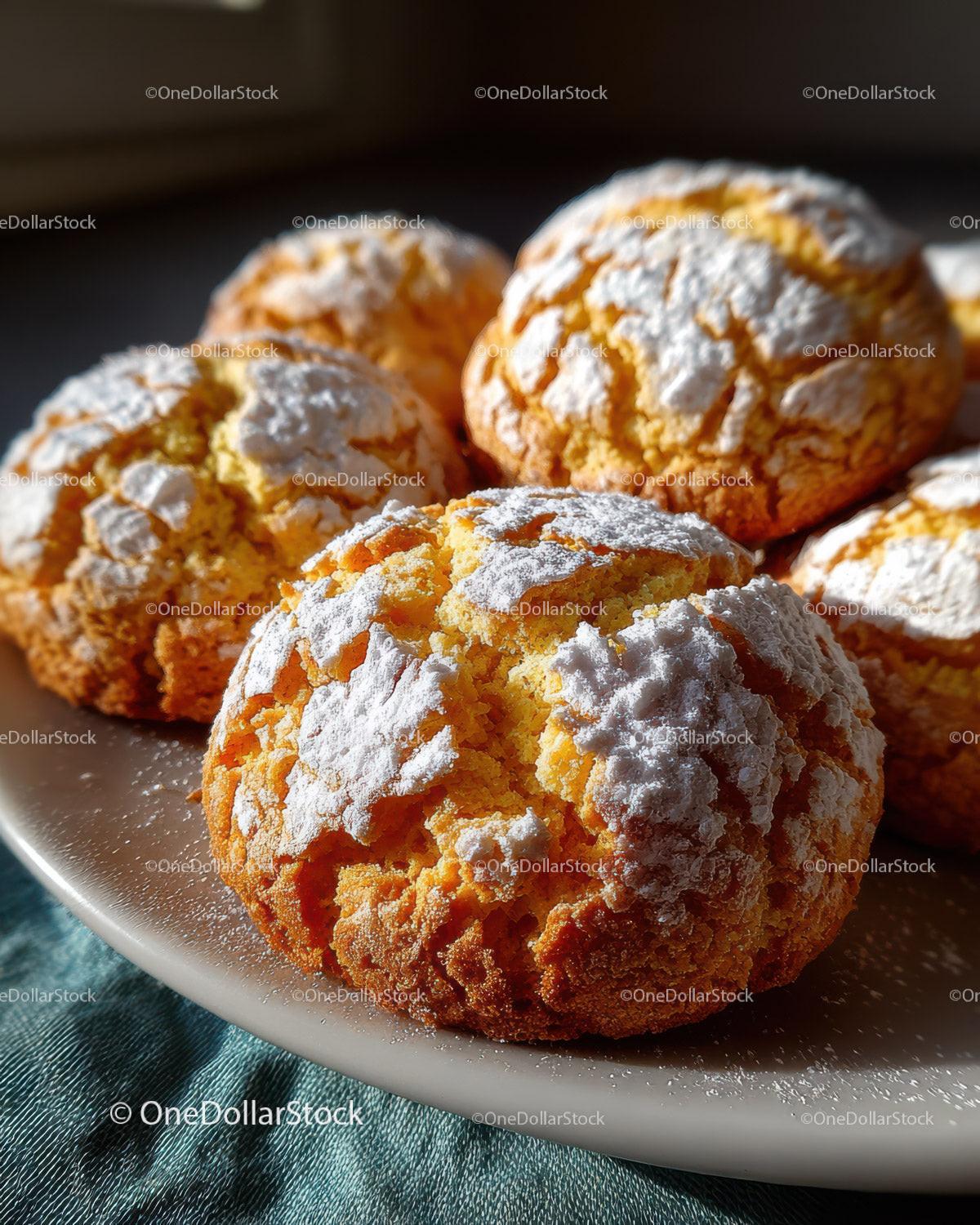 Golden Cream Puffs with Powdered Sugar and Almond Garnish for Dessert Stock Photo Bundle preview 7
