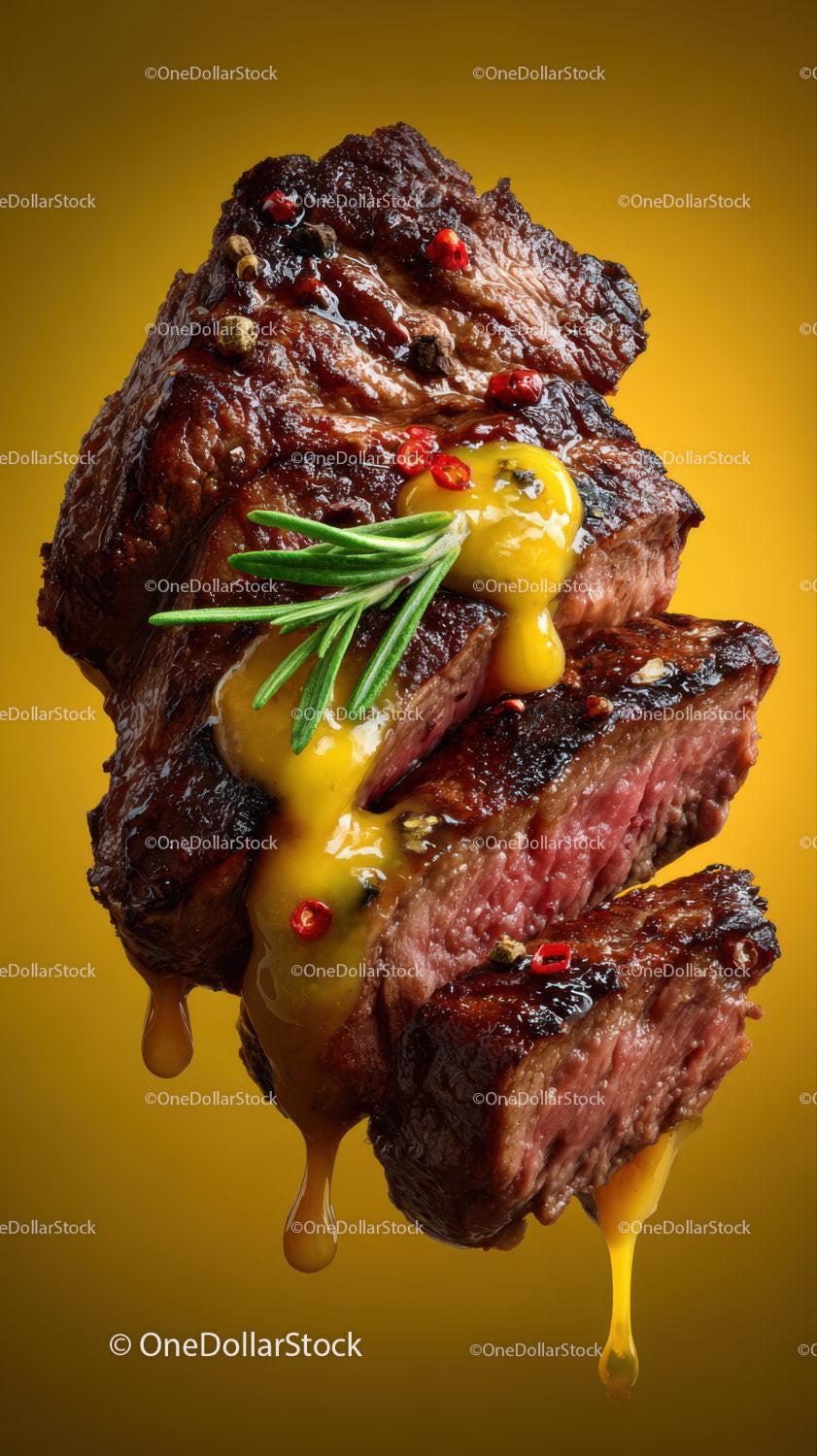 Juicy Grilled Beef Steak with Rosemary and Peppercorns