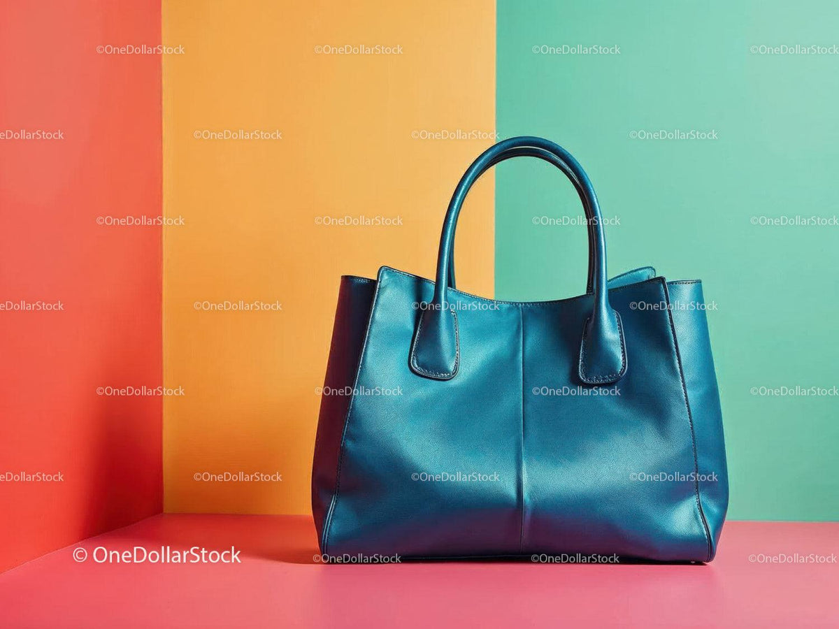 Vibrant Blue Leather Tote Bag with Modern Design for Women JPG Mockup Image preview