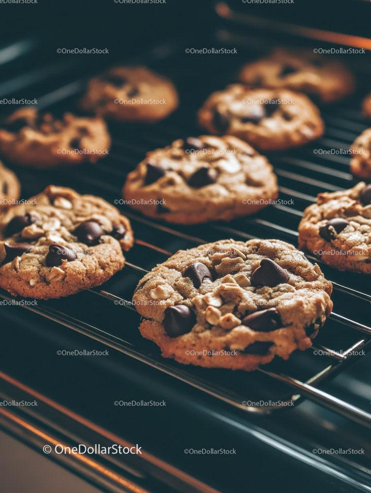 Freshly Baked Chocolate Chip Cookies on Cooling Rack Stock Photo Bundle preview 34