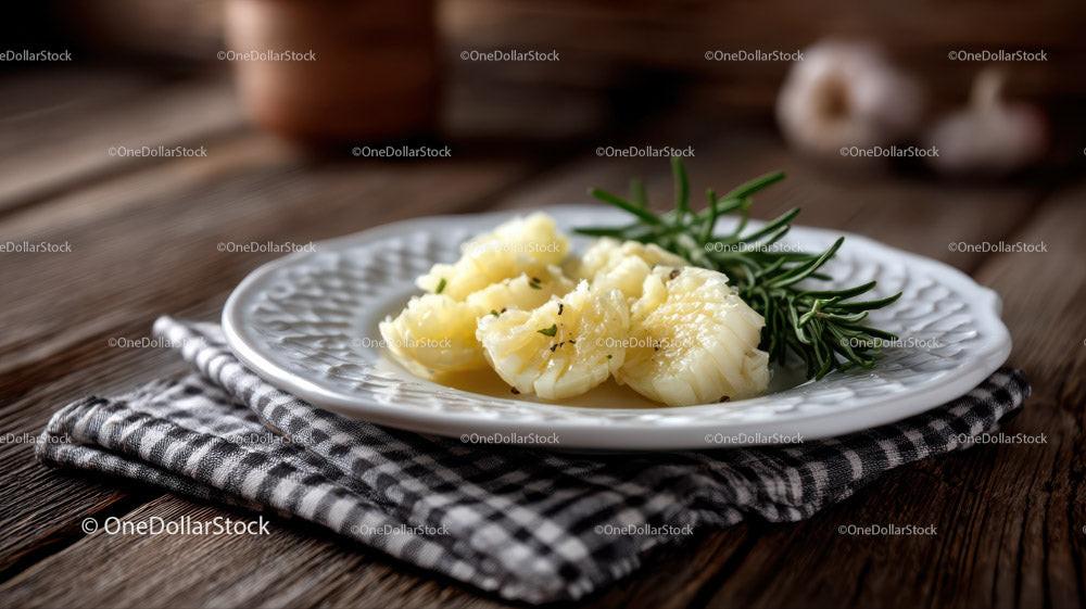 stock photo bundle made with Roasted Garlic Cloves with Rosemary on Rustic Wooden Table Stock Photo Bundle