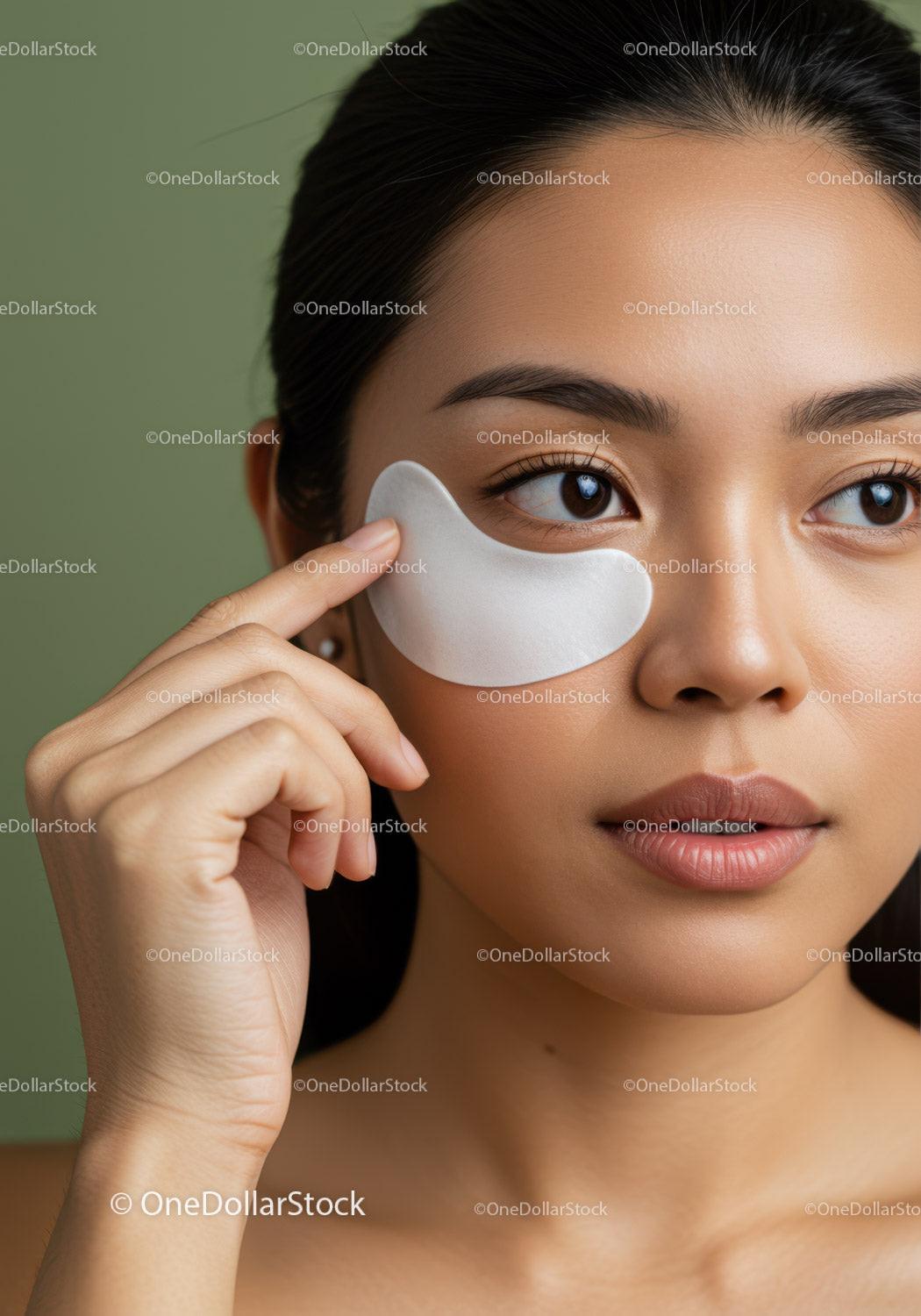Young Woman Applying Eye Treatment with Skincare Mask