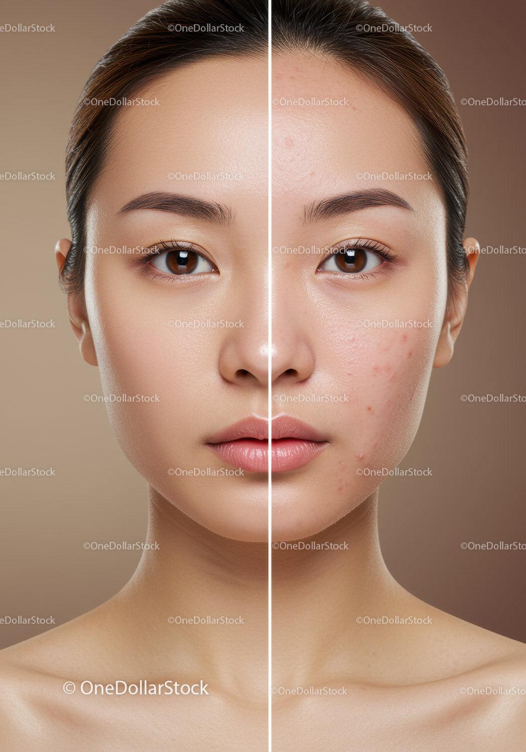 Portrait of a Young Woman with Clear Skin Showing Acne Treatment Results