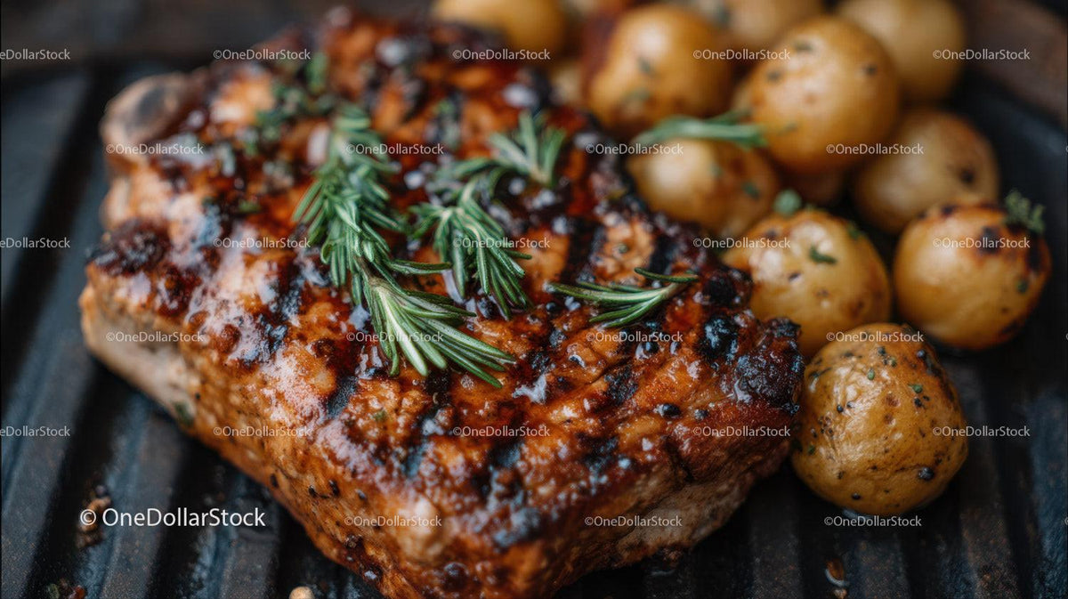 Juicy Grilled Steak with Roasted Potatoes and Fresh Rosemary