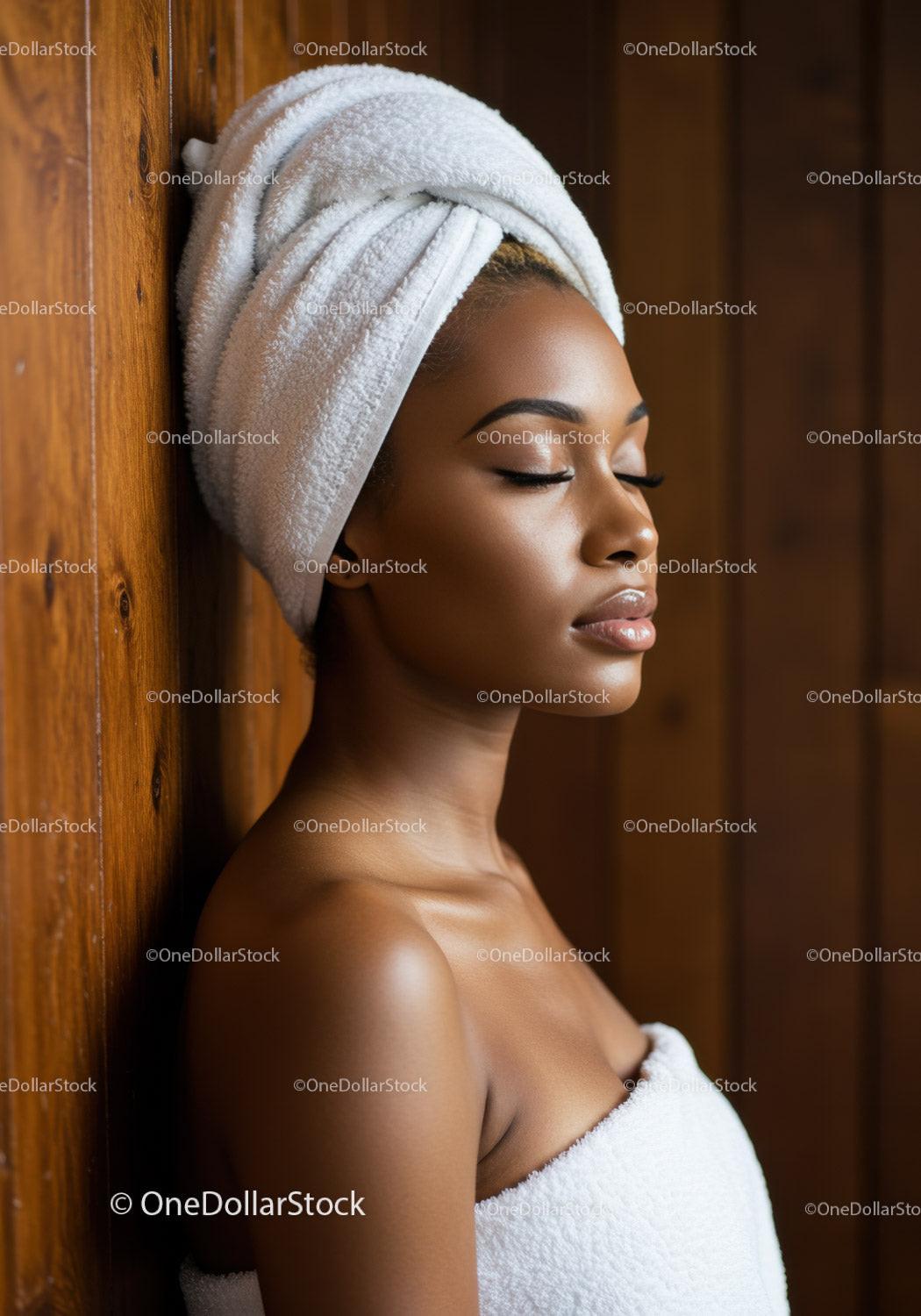 Elegant Woman Relaxing with Towel Wrap and Soft Skin in Spa Setting