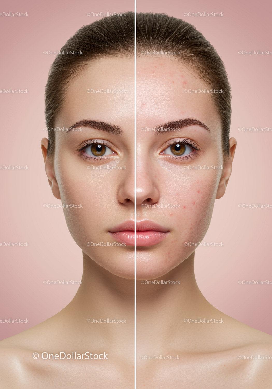 Before and After Skin Care Treatment Showing Clear and Acne-Prone Skin